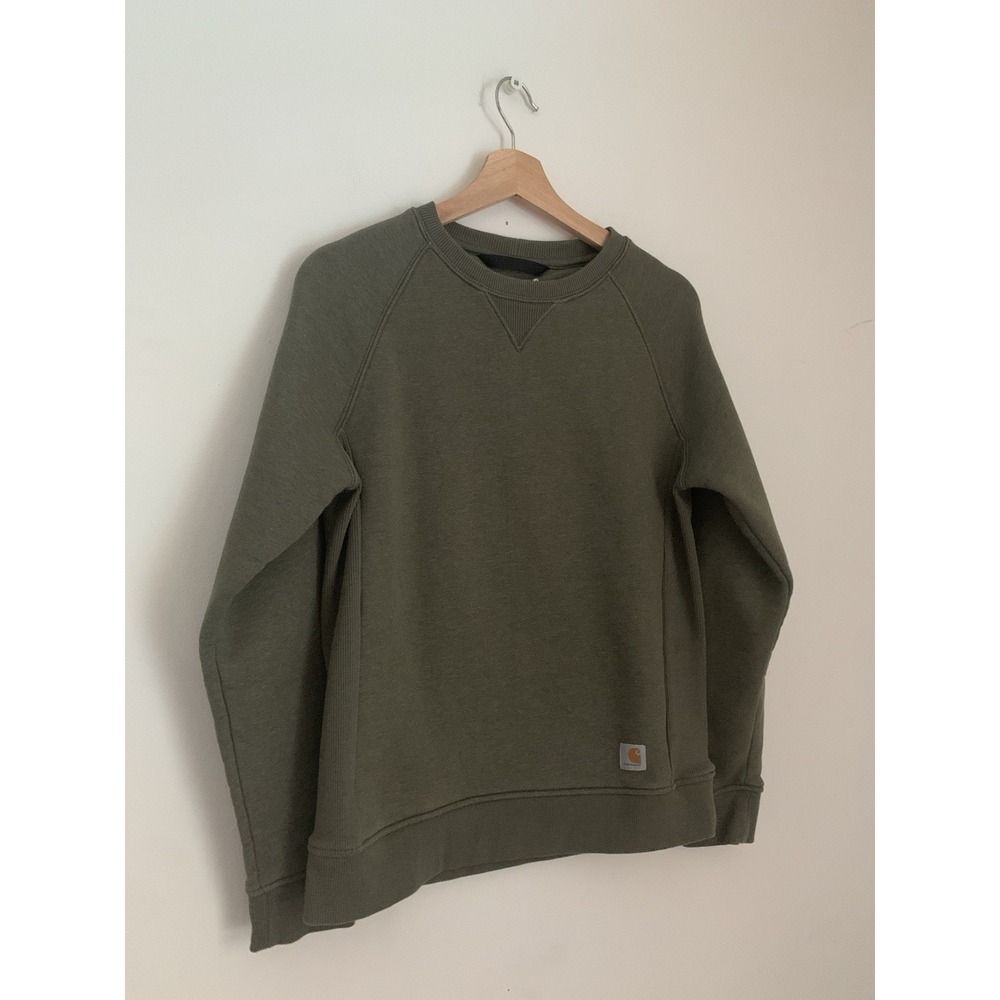Carhartt Women Relaxed Fit Midweight Crewneck Block Logo Sweatshirt Sz S Green